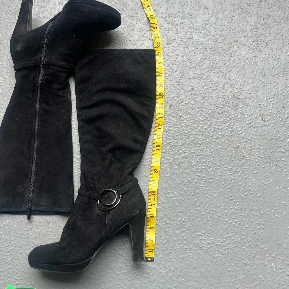 Impo Black Stretch Suede‎ Over-The-Knee Heeled Boots Size 10 Block Heel Y2K